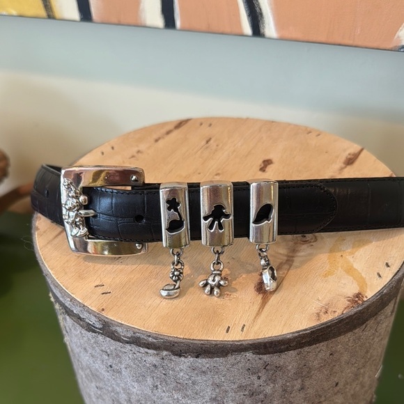 Brighton Disney Vintage Black Leather Belt with Silver Charms - Picture 1 of 7